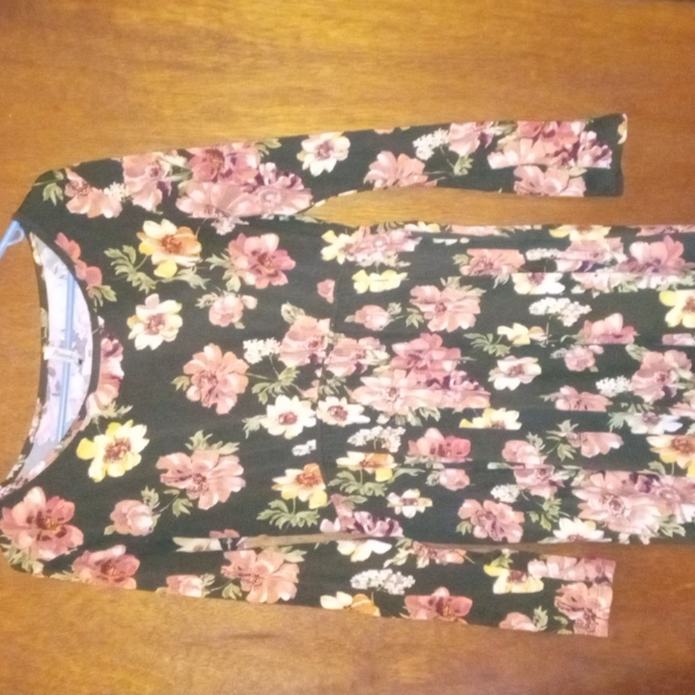 Pomelo Green and Pink Floral Long Sleeve Dress